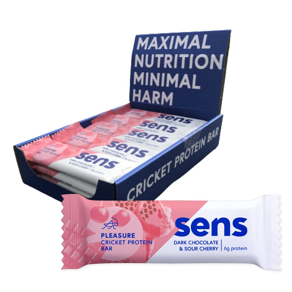 Pleasure Protein tyčinka s cvrččím proteinem - Tmavá čokoláda & Višeň (40g) - box 15 kusů